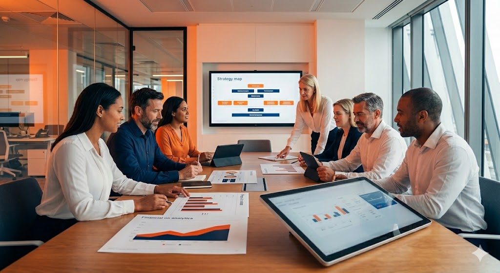 Professionals discussing strategy